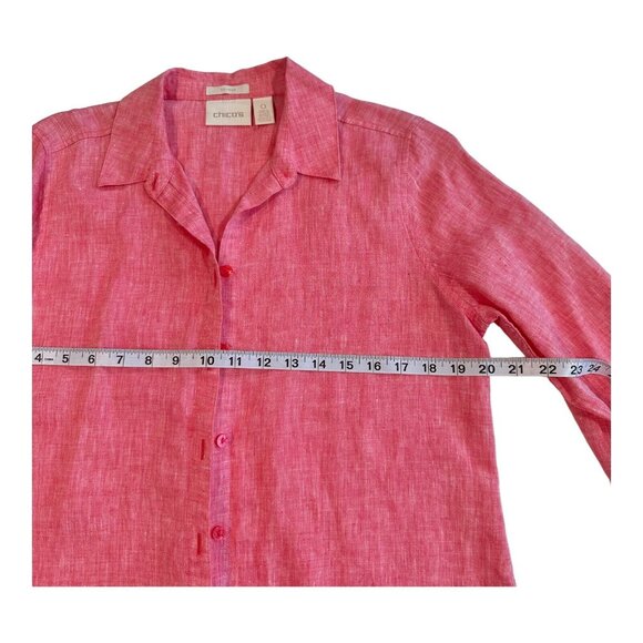 Chicos Womens Red 100% Linen No Iron Button Up Tunic Top Size 0 US S 3/4 Sleeve - Picture 5 of 15